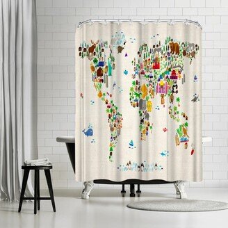 71 x 74 Shower Curtain, World Animal Map by Michael Tompsett - Art Pause