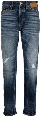 Slim-Fit Distressed Straight-Leg Jeans