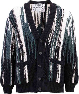 Graphic-Printed V-Neck Buttoned Cardigan