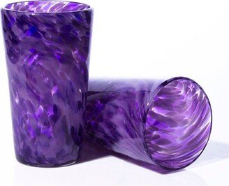 Purple Mix - Hand Blown Beer Glass Tumbler, Blown Drink Glass, Water Glass, Artisan Pint Tumbler Barware