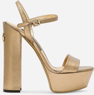 Foiled craquelé calfskin platform sandals