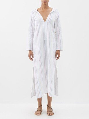 Striped Linen-voile Hooded Kaftan