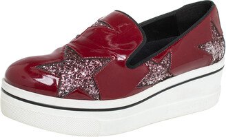 Red Faux Patent Leather Slip On Platform Sneakers Size 38