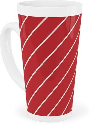 Mugs: Diagonal Stripes On Christmas Red Tall Latte Mug, 17Oz, Red