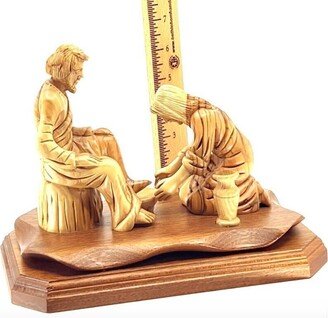 Jesus Christ Washing Of The Feet Statue, Hand Carved Olive Wood Grown in Holy Land By Christians, Catholic Church Gift, Easter Masterpiece