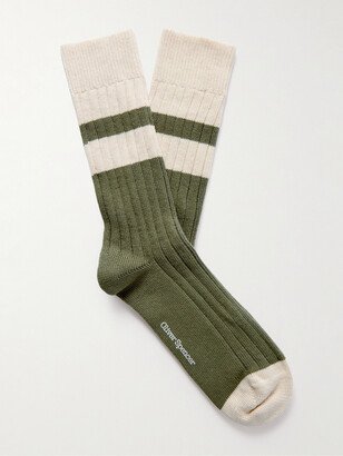 Polperro Colour-Block Ribbed Cotton-Blend Socks