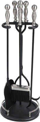 Boston Set of 4 Fireplace Tools, 30 Inch Tall, Black and Polished Pewter