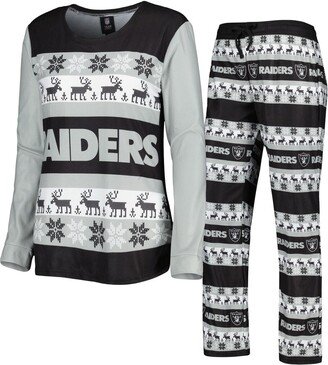 Women's Foco Black Las Vegas Raiders Holiday Ugly Pajama Set