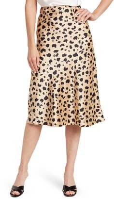 Renee C Cheetah Print Satin Midi Skirt