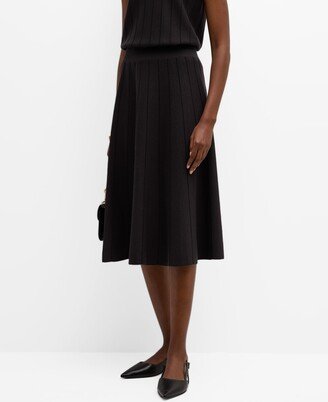 Ribbed A-Line Wool-Silk Midi Skirt