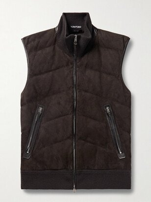 Slim-Fit Quilted Suede-Panelled Wool and Cashmere-Blend Down Gilet