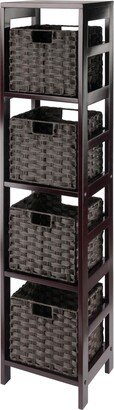 Leo 5-Pc Storage Shelf with 4 Foldable Woven Baskets, Espresso and Chocolate - 13.39 x 11.22 x 54.8 inches