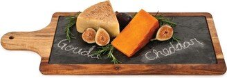 Country Home Acacia Wood And Slate Cheese Board Paddle, Acacia Wood Charcuterie Board, 17.8 by 7.1, Gourmet Gift Set