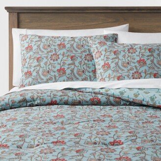 Floral Printed Comforter & Sham Set Light Teal Blue