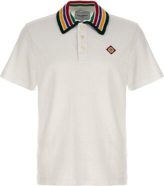 Primary Stripe Knitted-Collar Polo Shirt