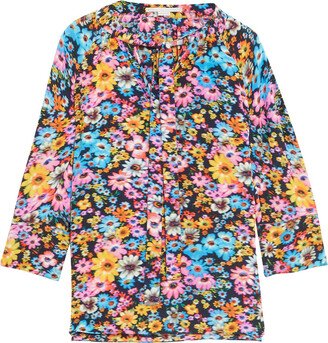 Floral-print silk crepe de chine blouse-AA