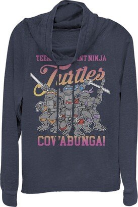 Junior's Teenage Mutant Ninja Turtles Gradient Cowabunga Crew Cowl Neck Sweatshirt - Navy Blue - Large