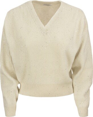 Dazzling & Sparkling Cashmere And Wool Rib Sweater