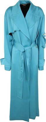 Satin Tied Waist Long Trench Coat