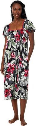 Short Sleeve Maxi Gown (Black Tropical) Women's Pajama