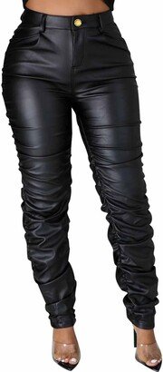 Zebaexf Women's Stretchy Faux Leather Leggings Pants