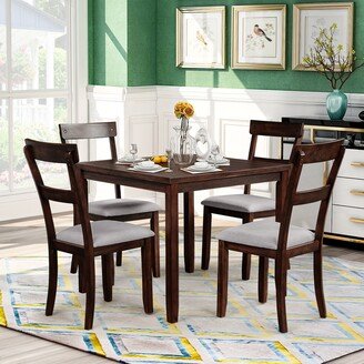 EDWINRAY 5 Piece Dining Table Set Industrial Wooden Kitchen Table and 4 Chairs for Dining Room-AA