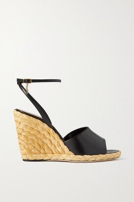 Paloma Leather Espadrille Wedge Sandals - Black-AA