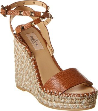 Rockstud 125 Grainy Leather Wedge Espadrille