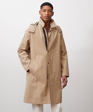 Italian Tech Hooded Mac Coat in Khaki Houndstooth