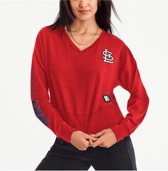 Women's Sport Red St. Louis Cardinals Lily V-Neck Pullover Sweatshirt