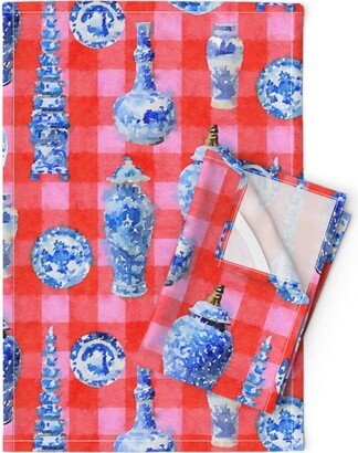 Cobalt Blue Tea Towels | Set Of 2 - Chinoiserie Ceramics By Danika Herrick Asian Inspired Linen Cotton Spoonflower