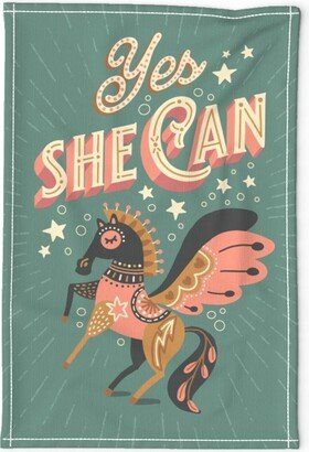 Pegasus Tea Towel - Yes She Can By Dotsandglory Motivational Strong Woman Empowermen Linen Cotton Canvas Spoonflower