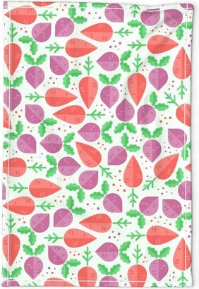 Vegetable Garden Tea Towel - Beets & Carrots By Andrea Dhas Geometric Coral Orange Linen Cotton Canvas Spoonflower