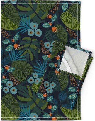 Tropical Leaves Tea Towels | Set Of 2 - Moody Fun By Nancy Bradham Flora Linen Cotton Spoonflower