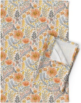 Modern Chintz Tea Towels | Set Of 2 - Gold & Grey Art Nouveau By Micklyn Blush Pink Linen Cotton Spoonflower