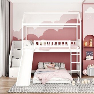 Twin Over Twin Bunk Bed with Two Drawers and Slide