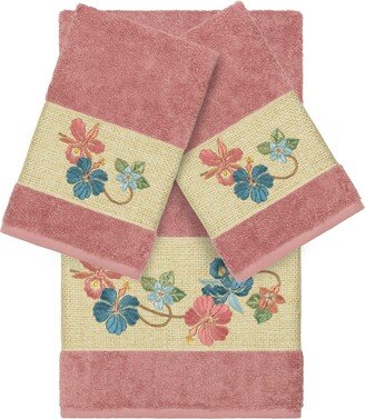 Tea Rose Caroline 3-Piece Embellished Towel Set