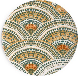 Salad Plates: Earthy Fans - Orange Green And Gold Salad Plate, Multicolor