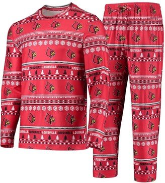 Men's Concepts Sport Red Louisville Cardinals Ugly Sweater Long Sleeve T-shirt and Pants Sleep Set