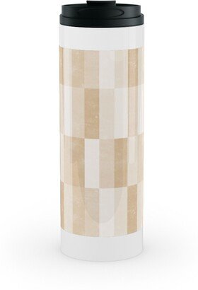 Travel Mugs: Cosmo Tile - Golden Stainless Mug, White, 16Oz, Beige