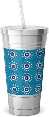 Travel Mugs: Batik Suns Stainless Tumbler With Straw, 18Oz, Blue