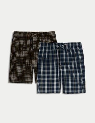 2pk Pure Cotton Checked Pyjama Shorts