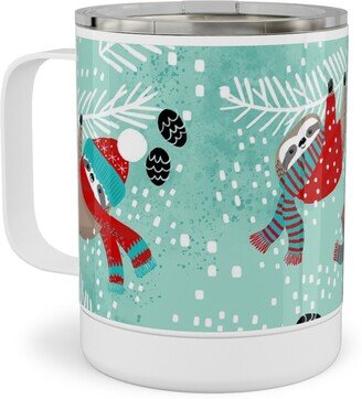 Travel Mugs: Snowy Sloths - Multi Stainless Steel Mug, 10Oz, Multicolor