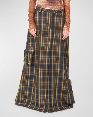 Stomp Plaid A-Line Maxi Cargo Skirt