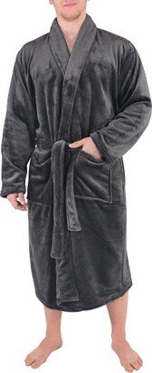 Hudson Home Collection Mens Boy Shawl Collar Plush Robe, Charcoal, Small Medium (Sm)