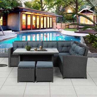 GEROJO 6-Piece Outdoor Rattan Patio Furniture Sectional Sofa Set, Easily Seat 8 People, with 7 Back Cushion ,Removable Cushion Cover