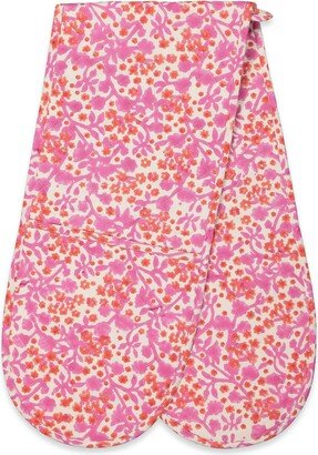 Kate Austin Designs Organic Cotton Quilted And Insulated Double Oven Mitt In Pink Floral Melody Block Print