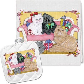 Cat Persian Cats Kitchen Dish Towel & Pot Holder Gift Set
