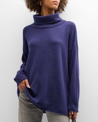 Drop-Shoulder Cashmere-Blend Turtleneck