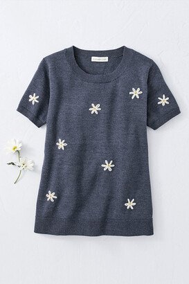Women's Scattered Daisies Sweater - Navy Heather - PS - Petite Size